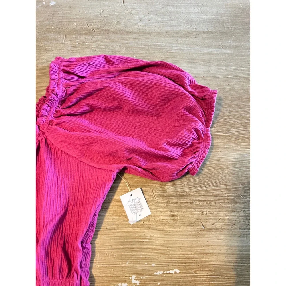 NEW Old Navy XS Pink Puff-Sleeve‎ Smocked Babydoll Blouse Boysenberry Juice Pink